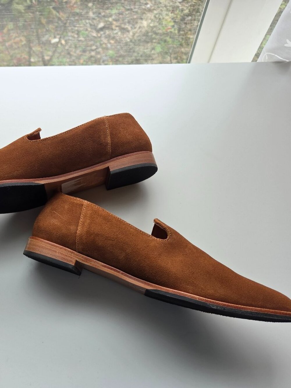 Portland Leather Patina Suede Loafers Size 10 Toffee Cognac Almond Toe Womens - Picture 7 of 9